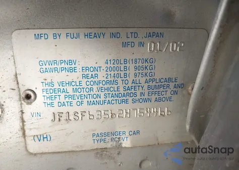 2002 Subaru Forester L из США, поврежденный, VIN JF1SF63562H754466